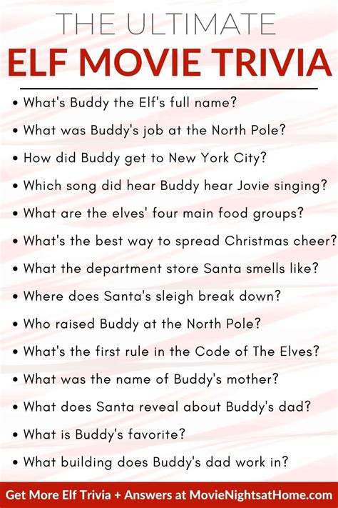Elf Movie Trivia Questions Printable